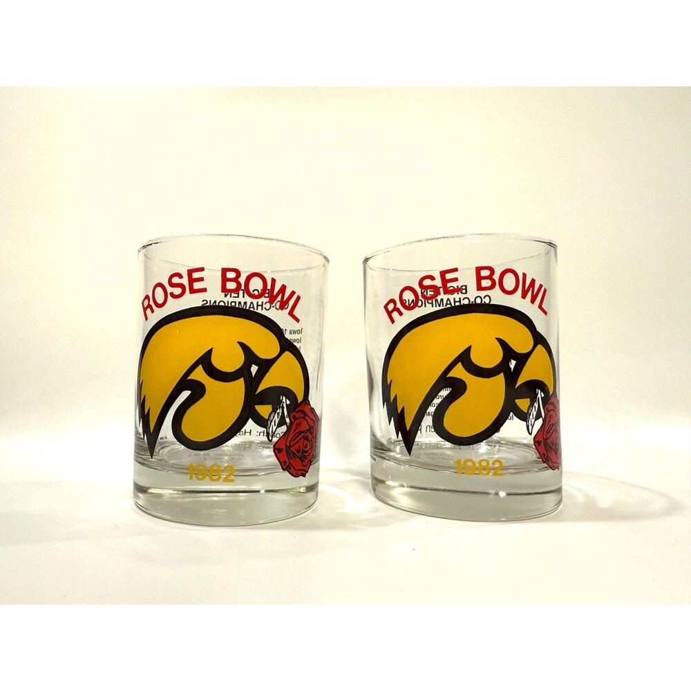 Set of 2 Rose Bowl Lowball Glasses,1982 Rose Bowl Glasses, Iowa Glasses
